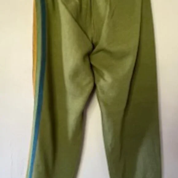 Aviator Nation 5 Stripe Sweatpants Green "Rainbow Stripe" - Picture 3 of 6
